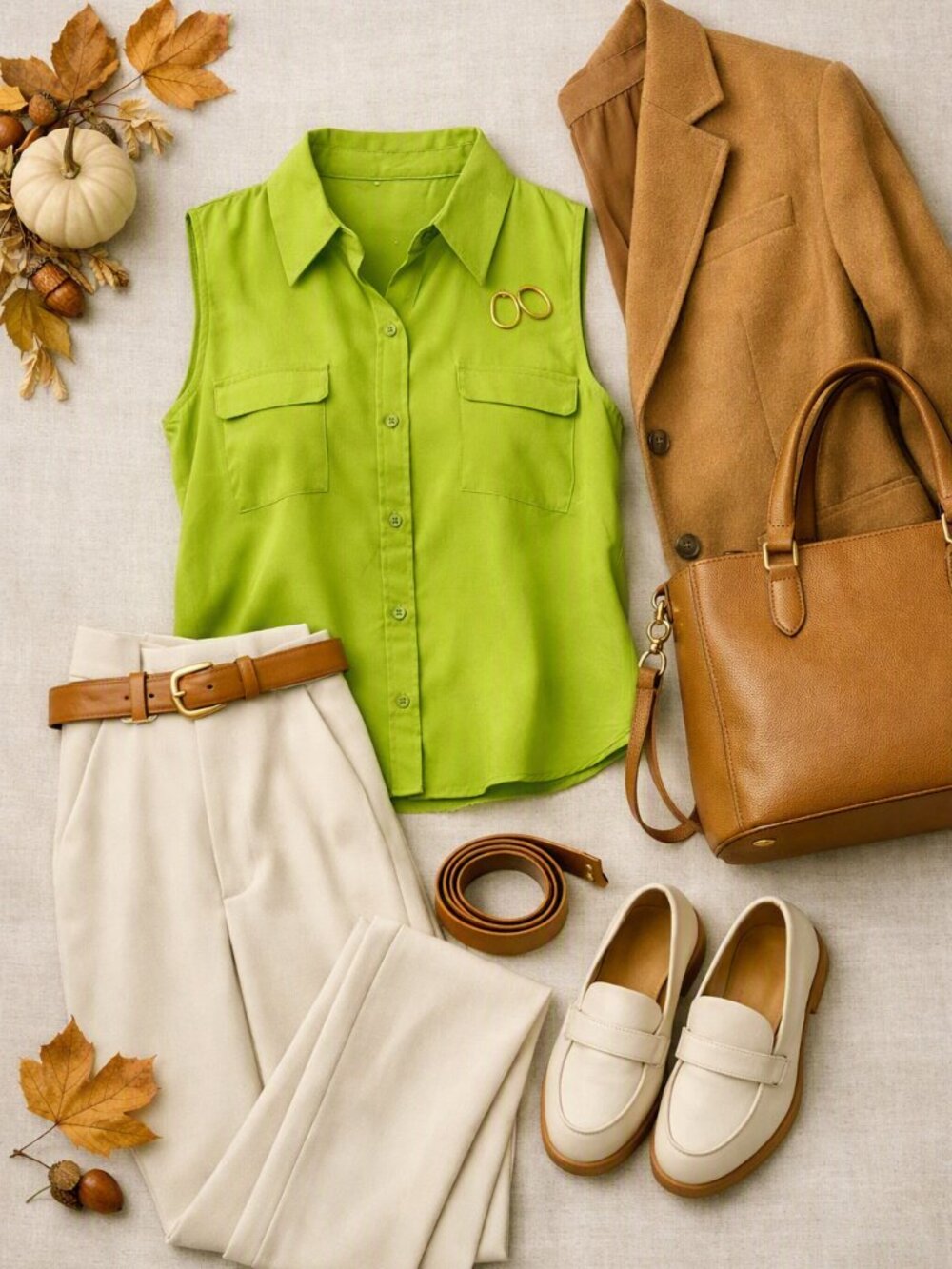 Apt. 9 Sleeveless Collared Button Down Green Blouse/Top Size L
